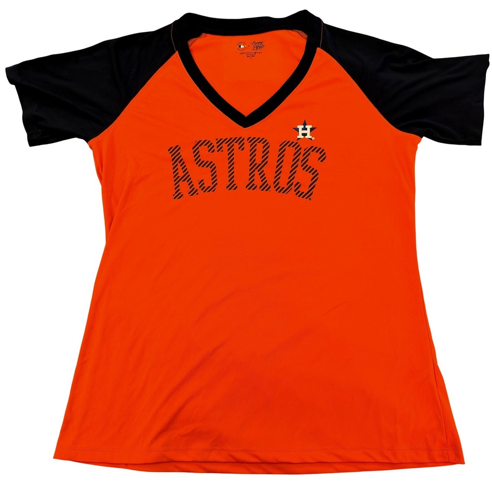 Houston Astros MLB Campus Lifestyle V-Neck Raglan T-Shirt Orange Black Womens XL